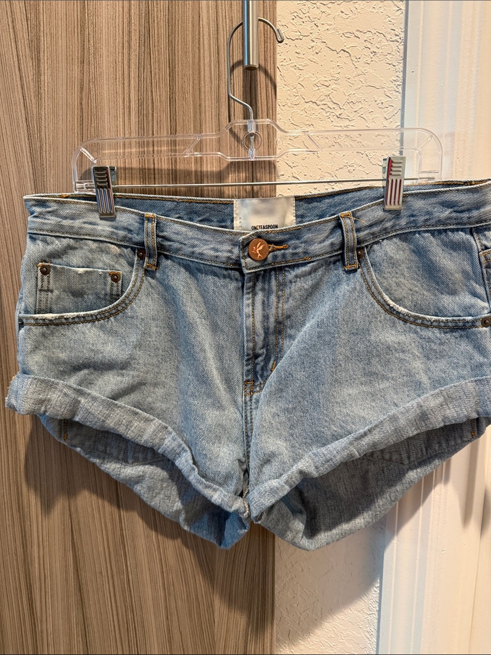 One Teaspoon Light Blue Denim Roll Cuff Shorts